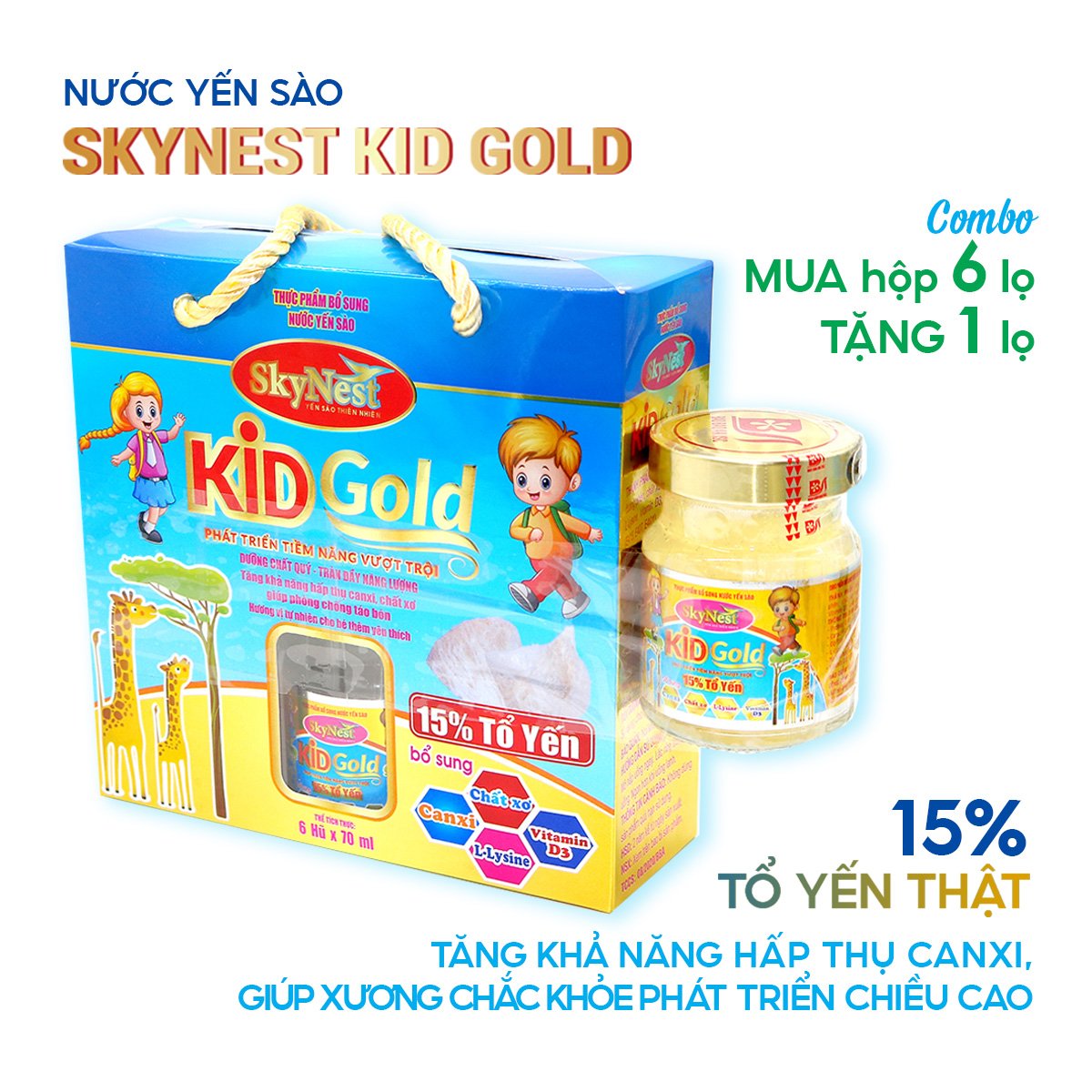 Combo 6 + TẶNG 1 Lọ cùng loại (7 lọ x 70ml Nước yến sào SkyNest Kid Gold 15% Tổ Yến cho trẻ nhỏ