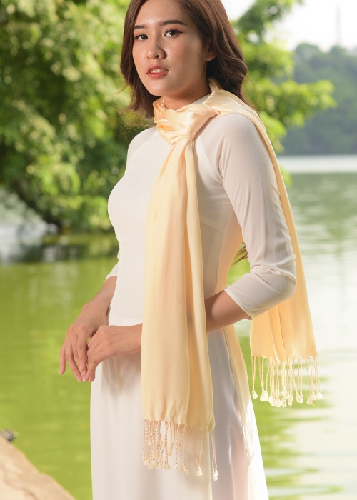 Khăn Lụa Thời Trang Cao Cấp SenSilk (Vàng Nude) - 100% Natural Vietnam Silk, Khăn Lụa Tơ Tằm Bảo Lộc, Khăn Lụa Bảo Lộc Cao Cấp