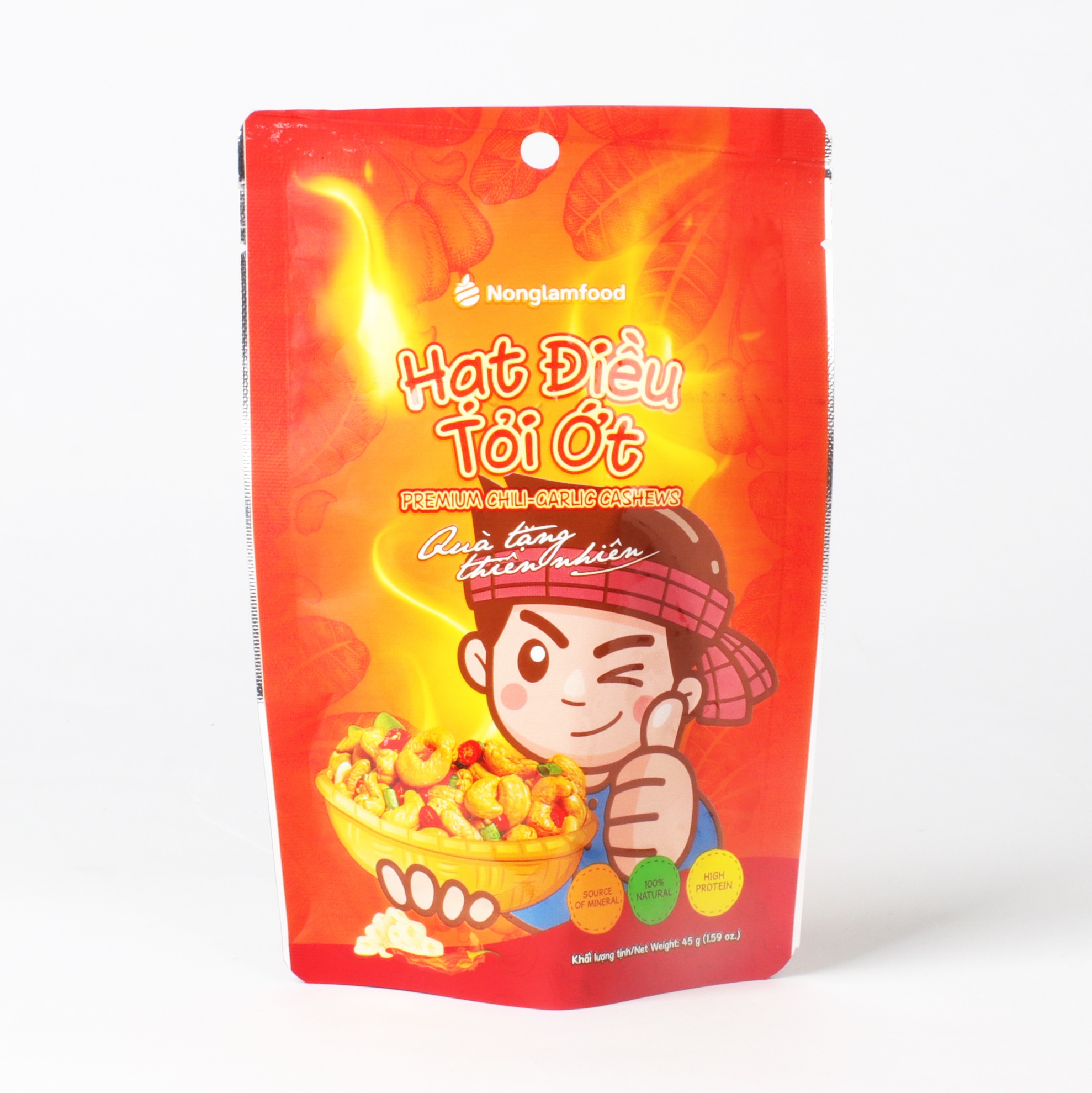 Hạt điều phủ vị phô mai, sầu riêng, tỏi ớt, wasabi Nonglamfood túi 45g | Đồ ăn vặt dinh dưỡng