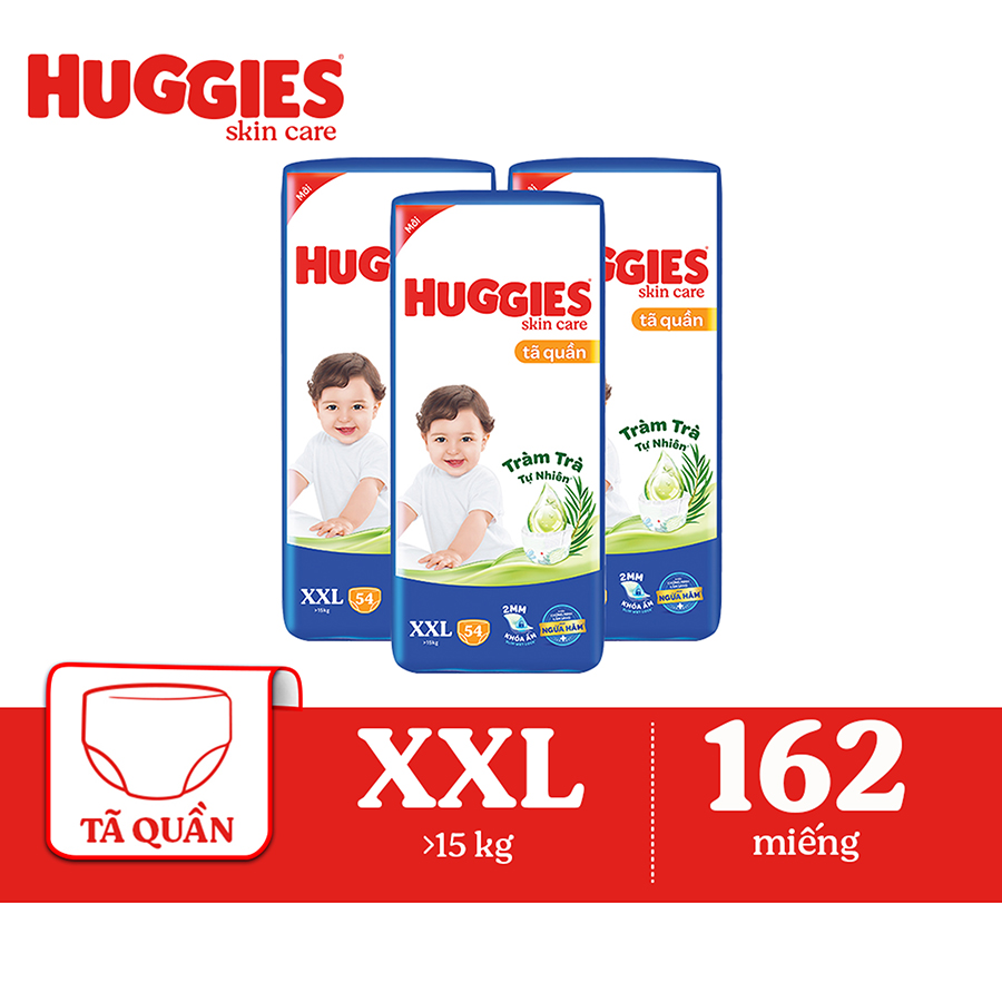 Combo 3 Tã/bỉm quần HUGGIES SKINCARE gói SUPER JUMBO size XXL 54 miếng