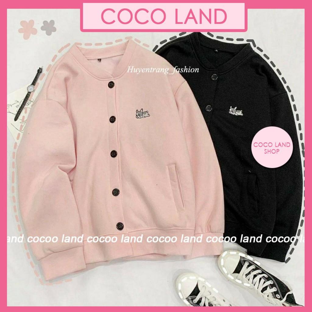 áo khoác nữ bomber vải da cá mặt bông thêu hình con vật coco land ulzzang