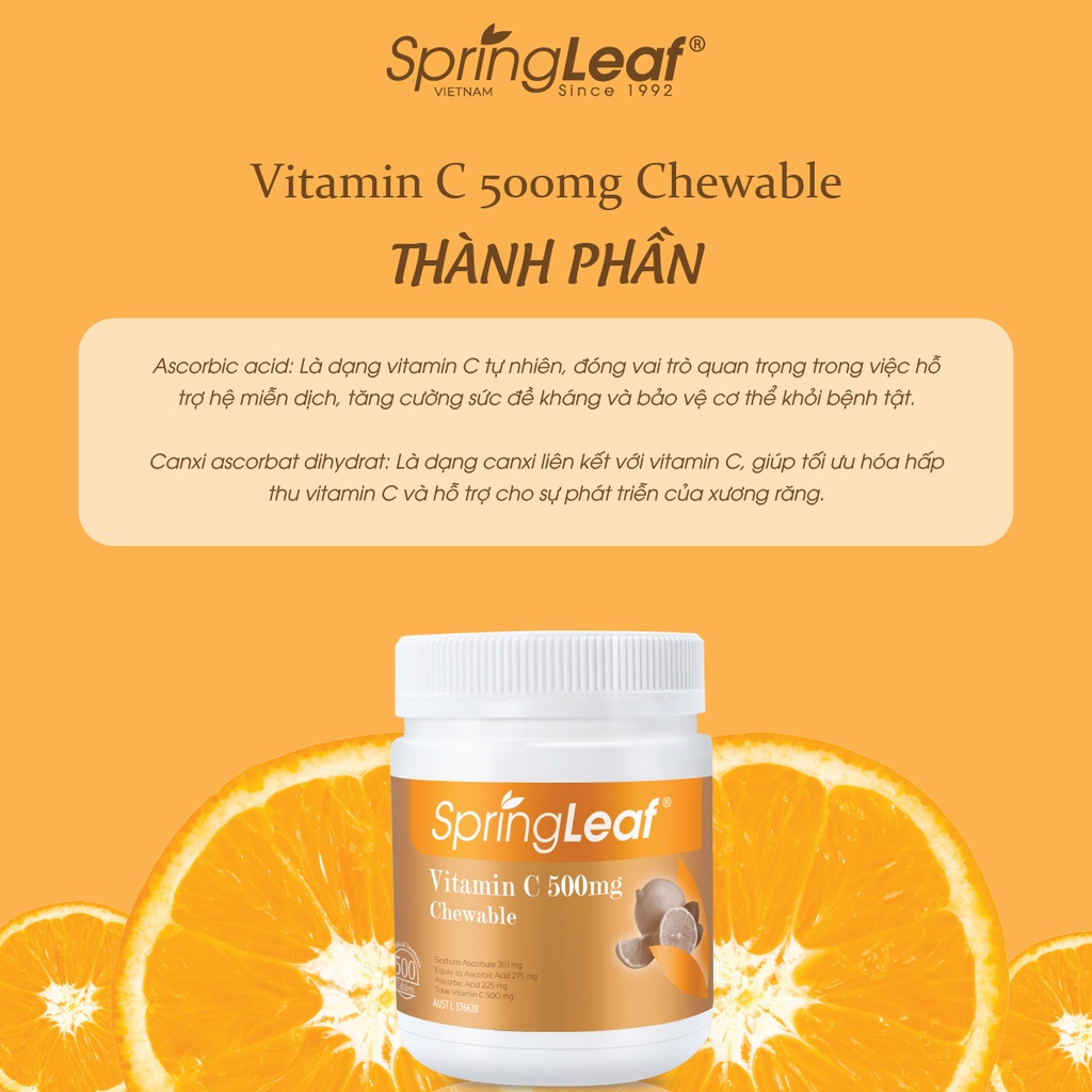 Tăng đề kháng Vitamin C Viên Ngậm Nhai 500mg SpringLeaf 500 viên