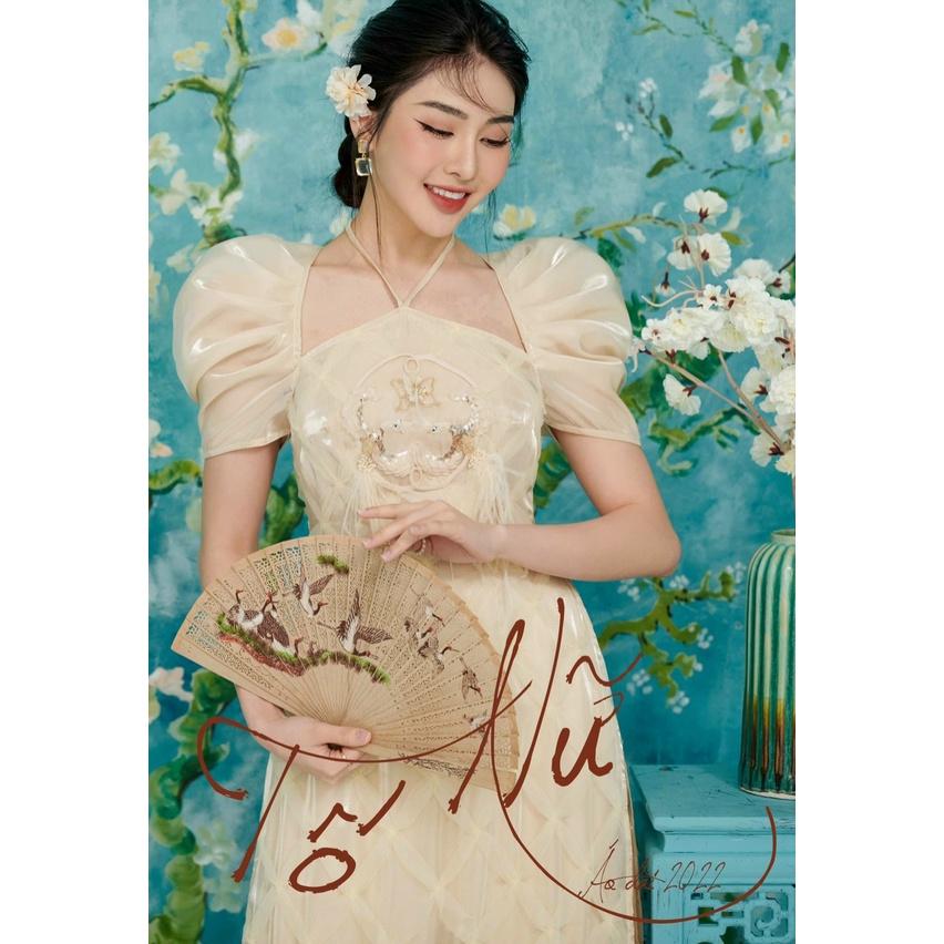 Áo Dài Cách Tân Tố Nữ Thiết Kế Tay Bồng Búp Kết Hợp Đính Kết Tinh Xảo Đơn Giản Nhẹ Nhàng Hot 2022