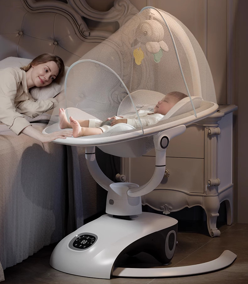 Nôi rung ru ngủ bằng điện tự động 2in1 ngả lưng 3 tư thế, nằm 175 độ, với 6 kiểu đưa nôi, Bluetooth phát nhạc