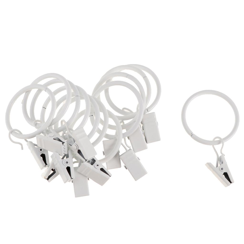 2x12 Pieces Metal Curtains Rings for Curtains with Clips White Porcelain 32mm