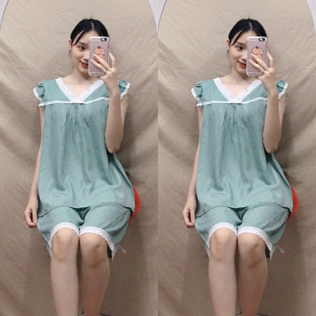 Bộ bầu Lửng cổ V, chất lụa chéo thái siêu mềm mát cho bà bầu mặc nhà mùa hè