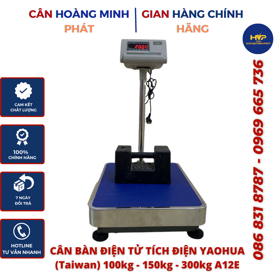 Cân Bàn Điện Tử Công Nghiệp YAOHUA (Taiwan) 100kg/150kg/200kg/300kg A12E (cân tích điện) [ CÂN HOÀNG MINH PHÁT