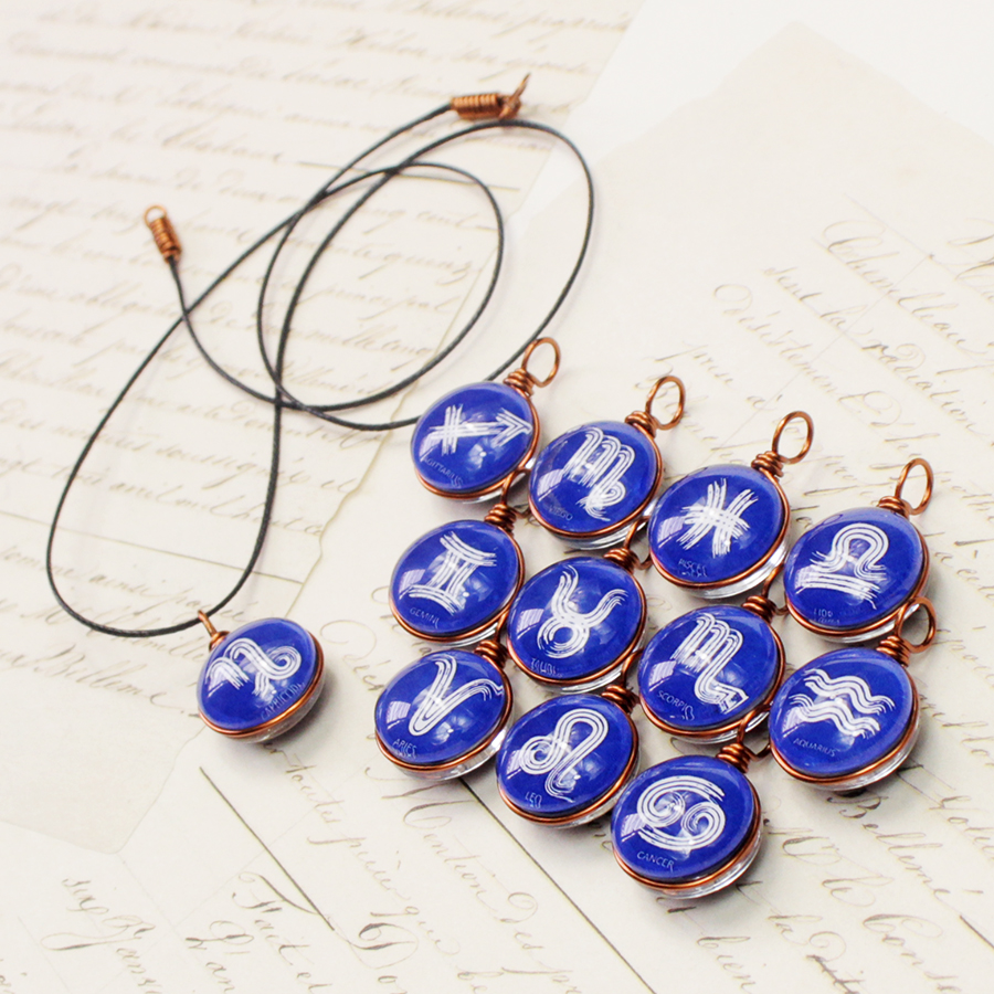 Dây chuyền mặt 14mm hình 12 cung hoàng đạo Zodiac màu sắc tươi sáng 14MM-004