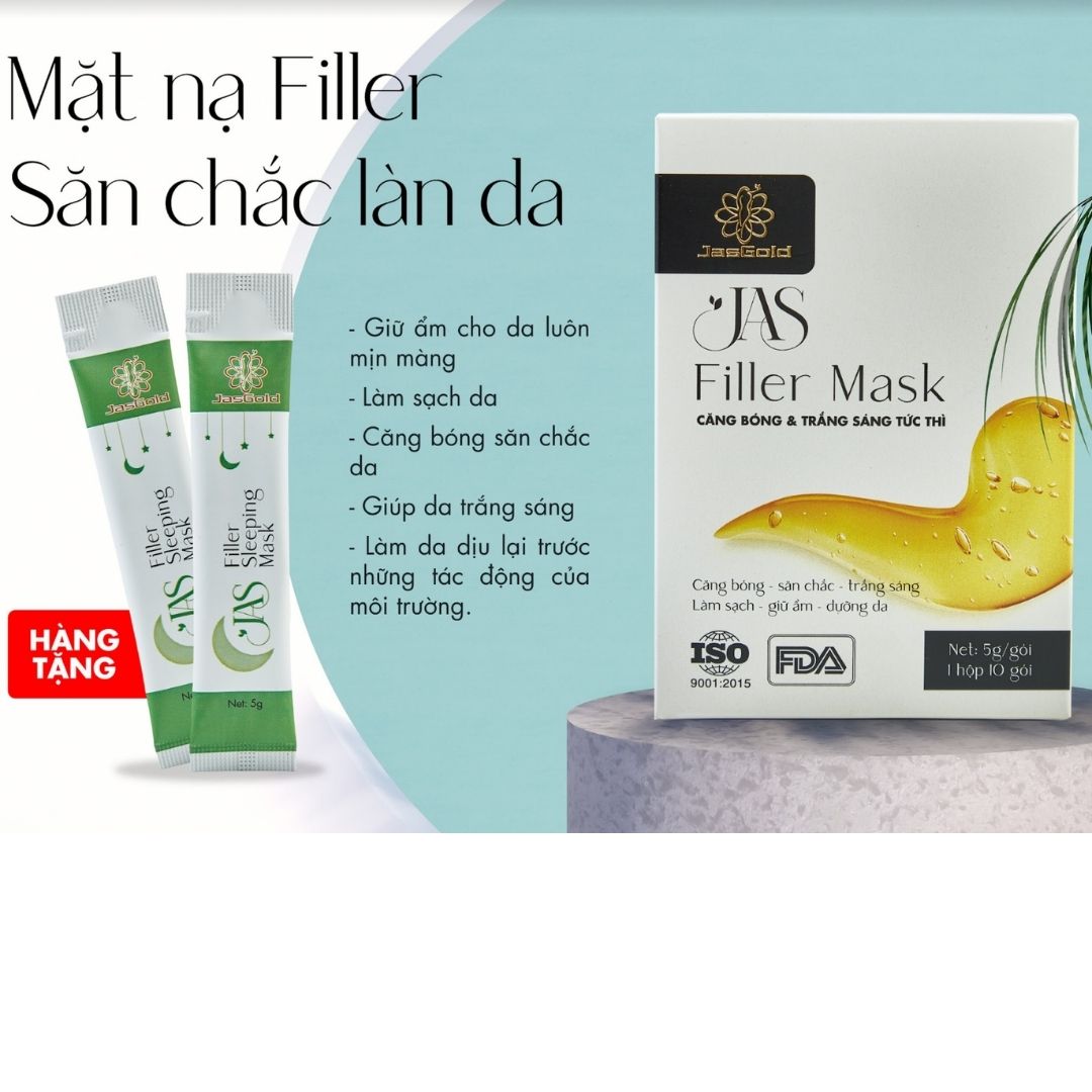 Mặt Nạ JAS FILLER MASK JASGOLD, Chống Lão Hóa Giảm Mụn Cấp Ẩm Dưỡng Da, 1 Hộp 10 Gói Tặng 1 Hộp 5 Mặt Nạ Ngủ