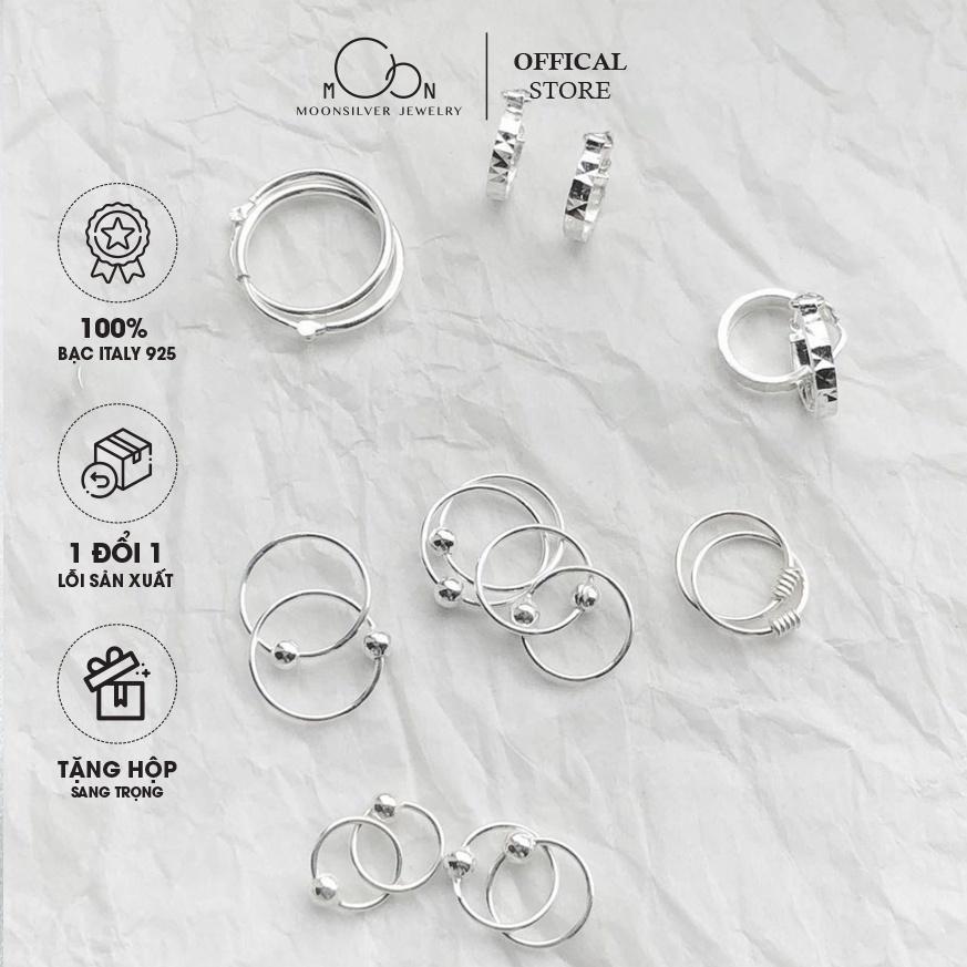 Khuyên tai bạc Moonsilver, bông tai tròn mix 1 bi cố định basic