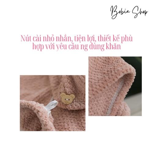 Khăn quấn tóc nhanh khô, Khăn ủ tóc siêu thấm hút Microfiber cao cấp, mềm mịn, bông xốp 2 cúc gấu dễ thương