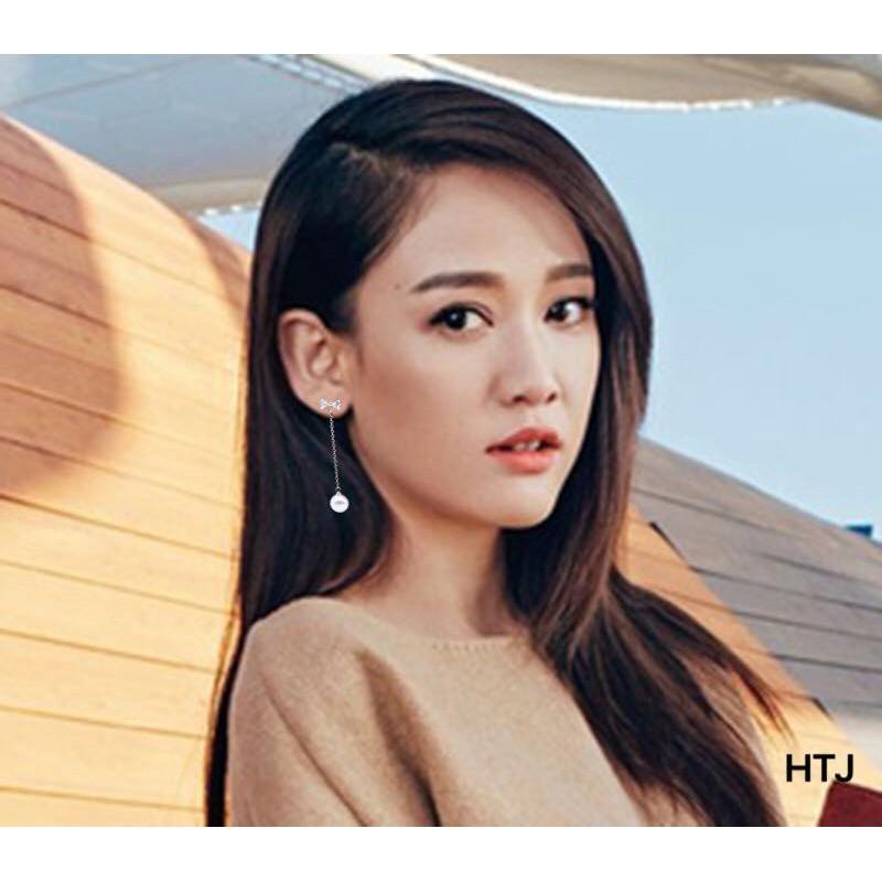 Bông tai bạc hạt tròn thả dài