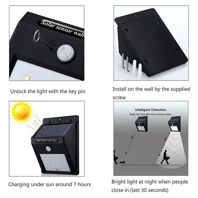 10xSolar Lights Outdoor Waterproof Solar Wall Lamp for Garden Pathway 30 LED