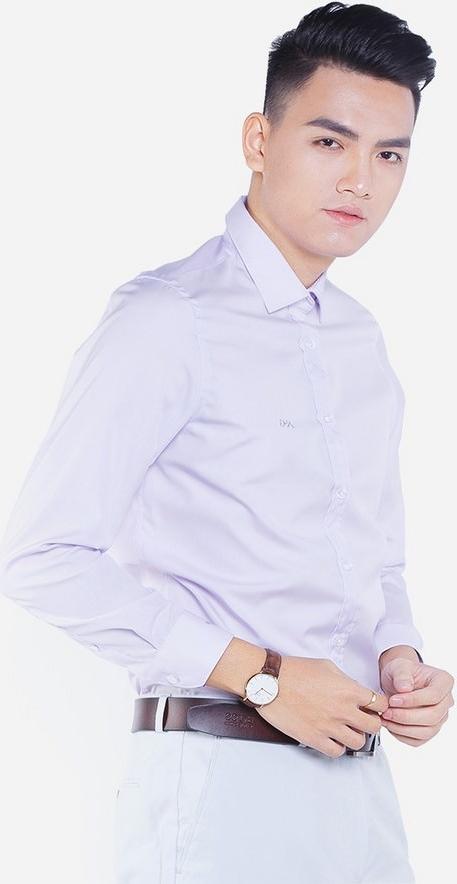 Áo sơ mi nam dài tay ALIGRO cổ bẻ dáng ôm body 100% chất liệu cotton tím nhạt ALGS150