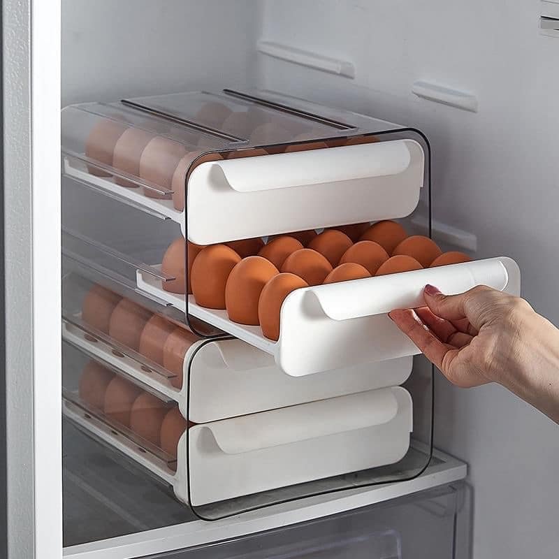 Hộp nhựa thoáng khí đựng trứng 2 tầng kiểu dáng ngăn kéo thiết kế trong suốt quan sát dễ dàng bên trong hộp - Khay đựng trứng 2 tầng 32 ô bằng nhựa để trong tủ lạnh