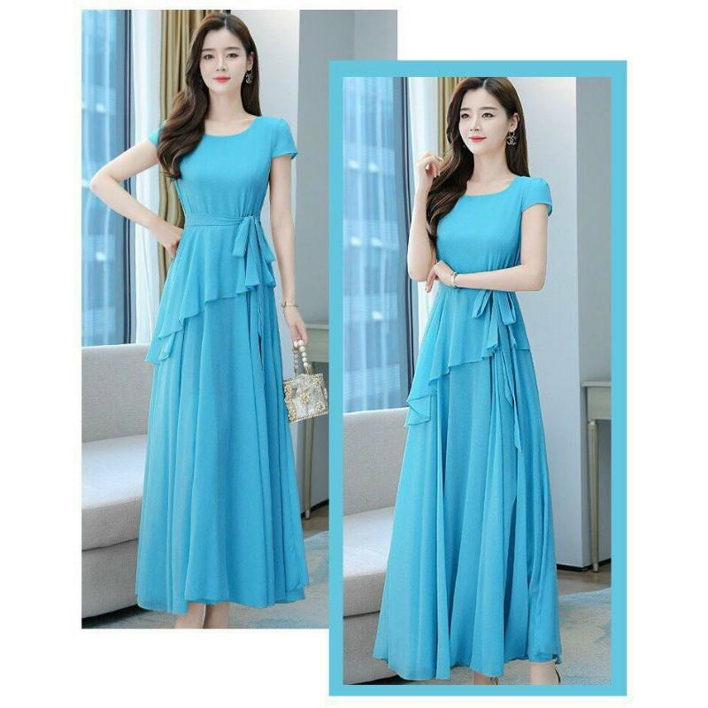 ĐẦM MAXI TAY CON EO CÁCH ĐIỆU