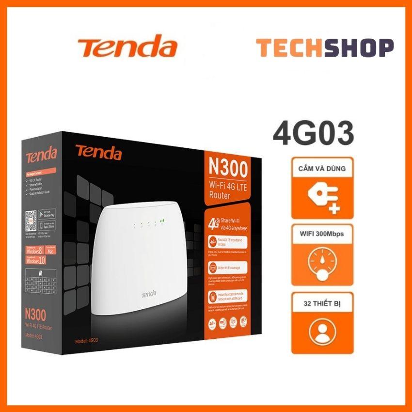 Bộ Phát Wifi 4G Tenda 4G03 dùng sim LTE Có Cổng Lan Chuẩn N300 - Hàng chính hãng