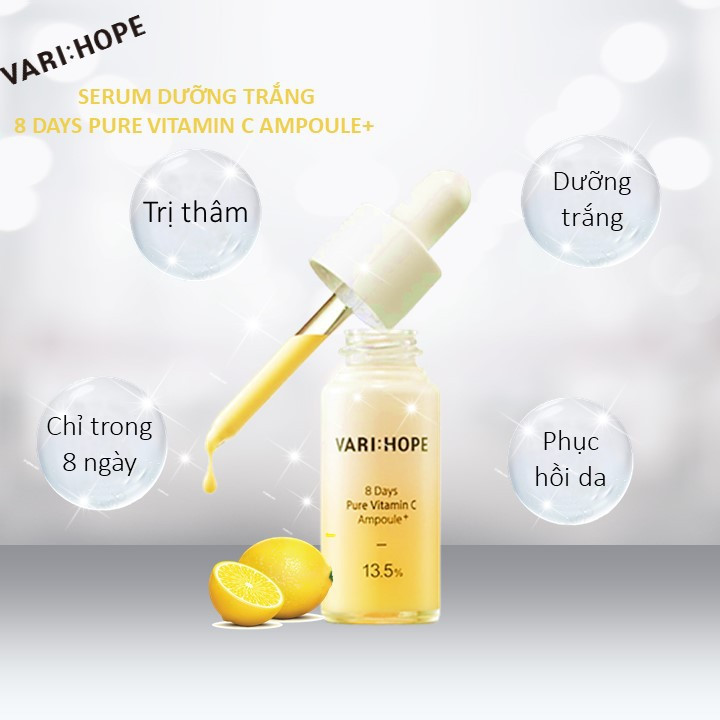 Tinh Chất Dưỡng Trắng, Làm Mờ Vết Thâm Trong 8 Ngày Vari:Hope 8 days Pure Vitamin C Ampoule Plus 15ml