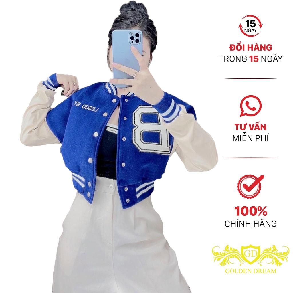 Áo khoác bomber croptop Chữ B nữ dáng lửng Phối tay trắng rộng Kiểu hàn quốc GOLDEN DREAM