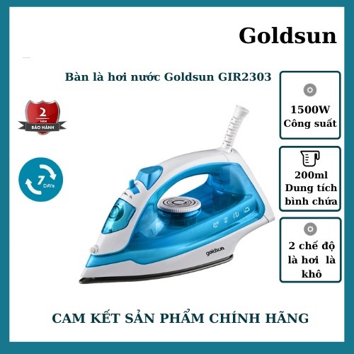 Bàn Ủi Hơi Nước Cầm Tay Goldsun GIR2303 Là Khô Là Hơi Tiện Lợi Tự Ngắt Khi Không Dùng - Hàng chính hãng Goldsun