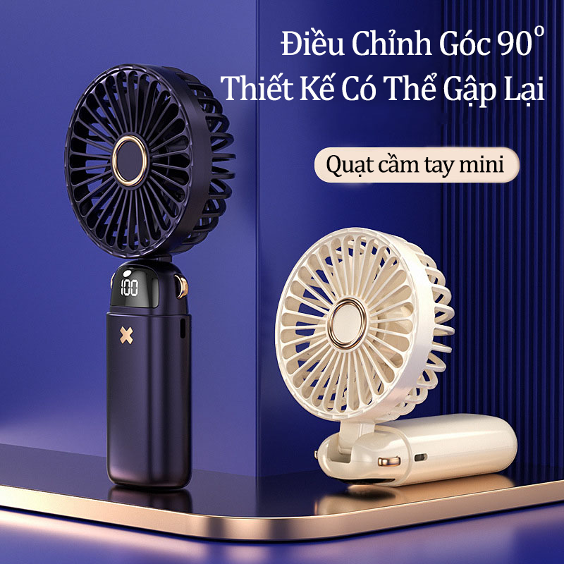 Quạt Cầm Tay Mini Tích Điện Có Đế Để Bàn Kiêm Giá Đỡ Điện Thoại Pin Trâu 6000mAh Quạt Mini Điều Hòa 5 Cấp Độ Màn Hình LCD Hiển Thị Pin Nhỏ Gọn Có Dây Đeo Cổ Chống Nước Tiện Lợi - ML039