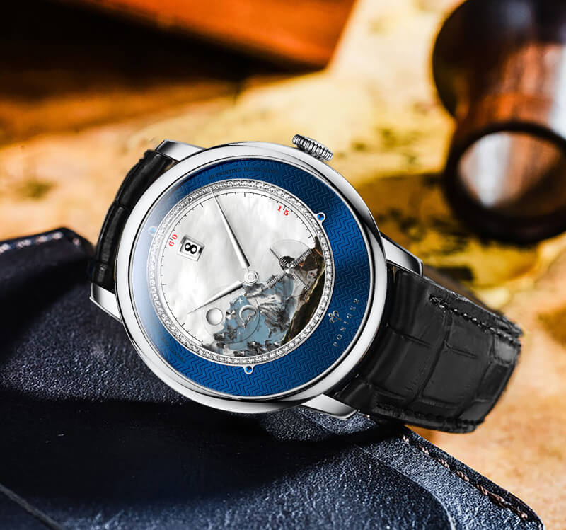 Đồng hồ nam Poniger P723-1 Chính hãng ,Kính sapphire nguyên khối ,chống xước,chống nước 50m,mặt xanh vỏ trắng dây da nâu ( đen) xịn,vỏ máy thép không gỉ 316L,Đồng hồ cơ (Automatic) bảo hành 24 tháng, hàng mới 100%,thiết kế trẻ trung và sang trọng