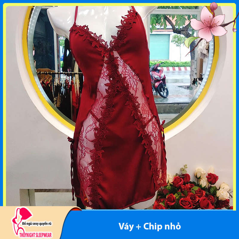 Q10 Váy ngủ nữ hai dây chéo lưng ren dọc trước sexy  - Đầm ngủ nữ hai dây gợi cảm - Đồ ngủ nữ sexy quyến rũ
