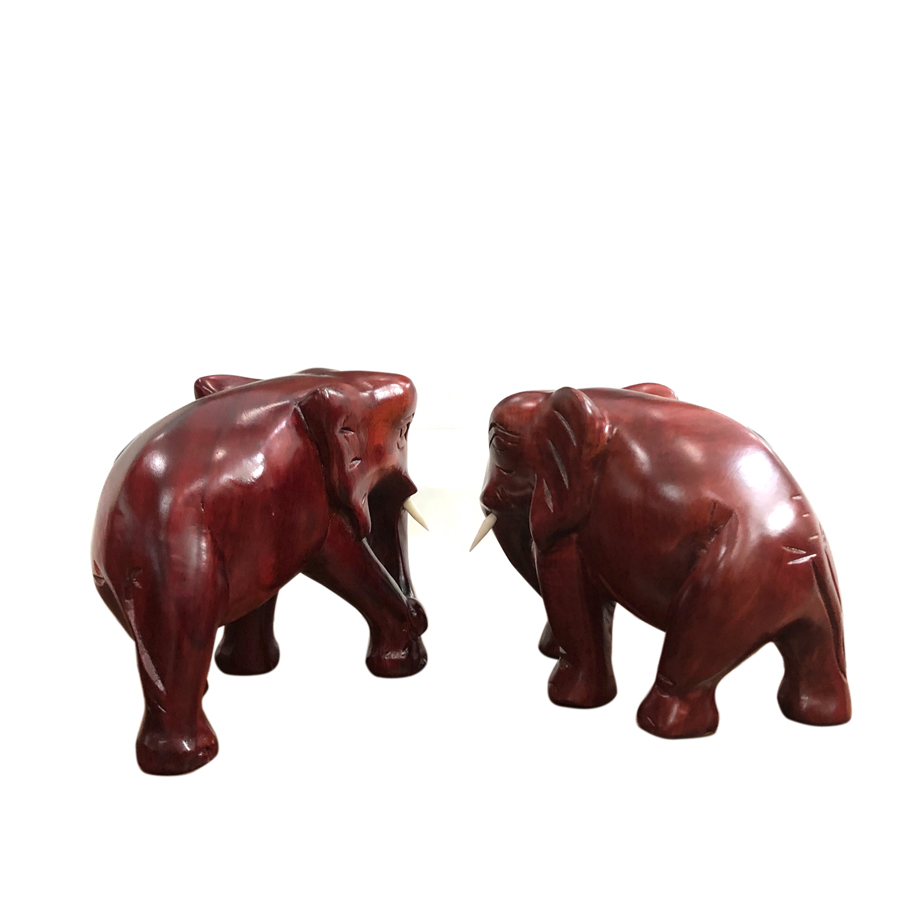 Cặp tượng voi gỗ trang Trí N2 - size nhỏ - màu đỏ