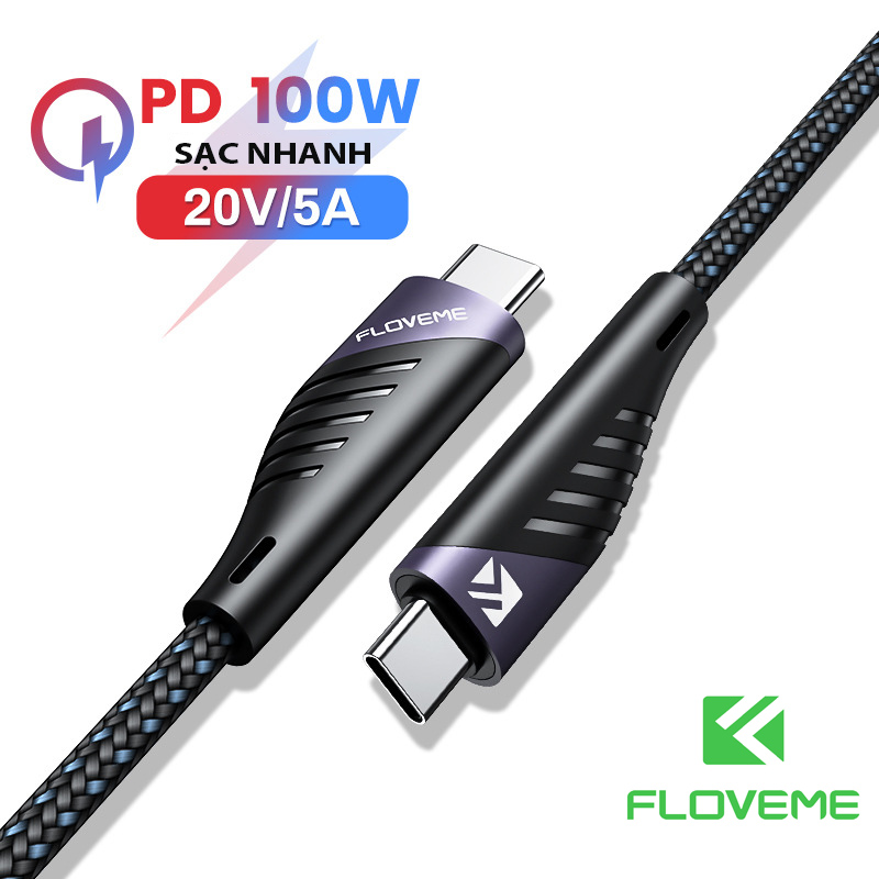 Cáp sạc nhanh floveme PD100W TYPE-C to TYPE-C - Tích hợp chip E-Marker Huinengtai - dòng điện  20V / 5A - Hàng chính hãng