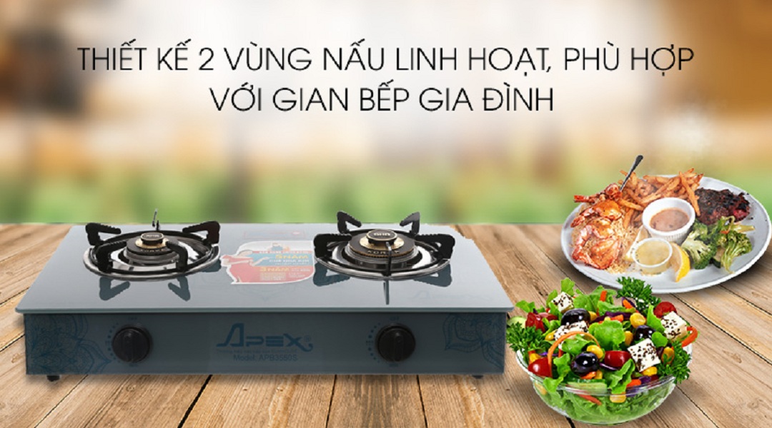 Bếp Gas Dương Đôi Mặt Kính Sunhouse Apex APB3550S - Chính Hãng