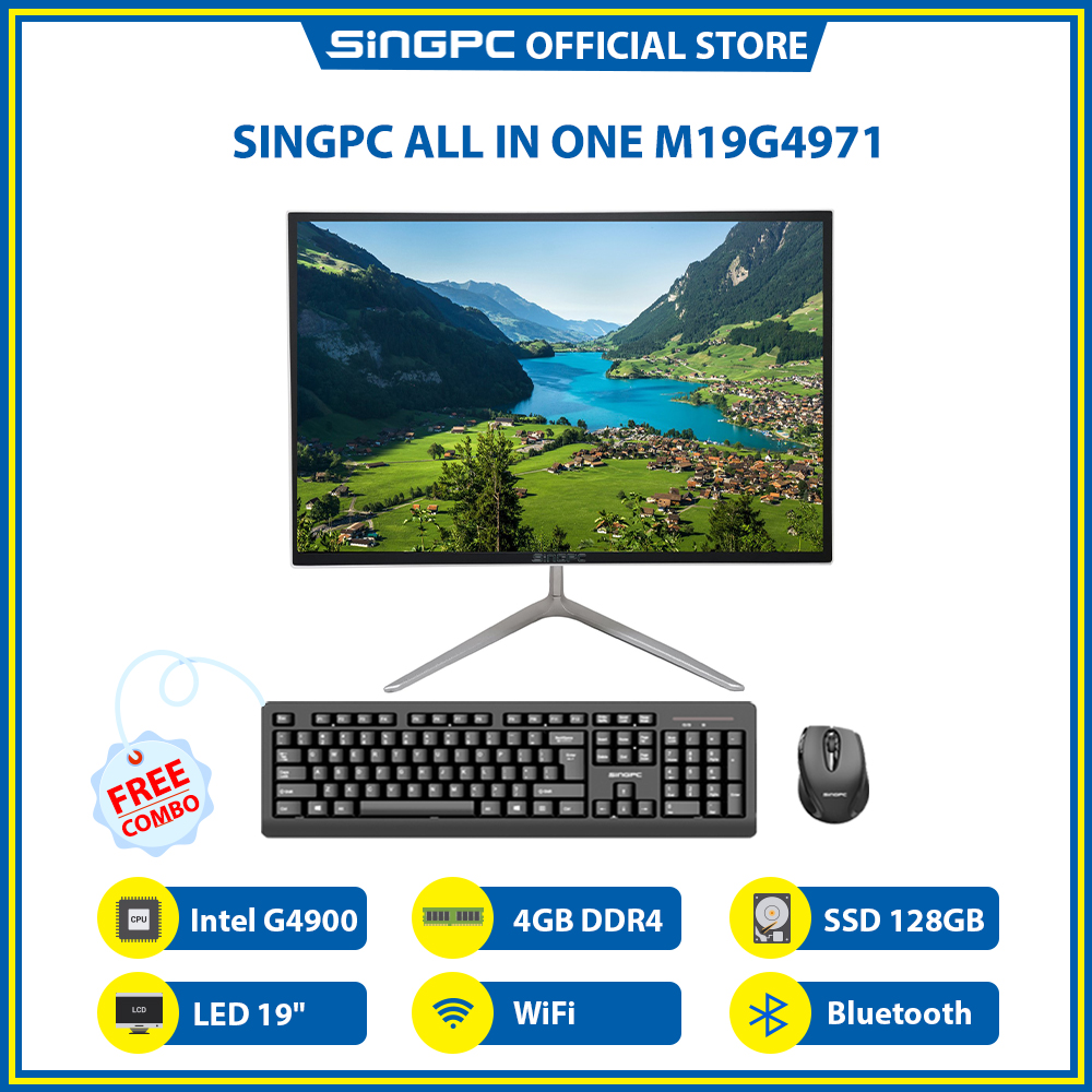 Máy tính All In One SingPC M19G4971 (Intel G4900, 4GB DDR4, SSD 128GB, LED 19&quot;, LAN, WiFi, Bluetooth, Loa, Free DOS) - Hàng Chính Hãng