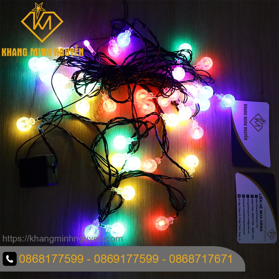 Đèn trang trí Noel, Giáng Sinh - Bộ 40 đèn bi bọt dài 7 mét có chớp, không đổi màu - có bọc nhựa chống nước