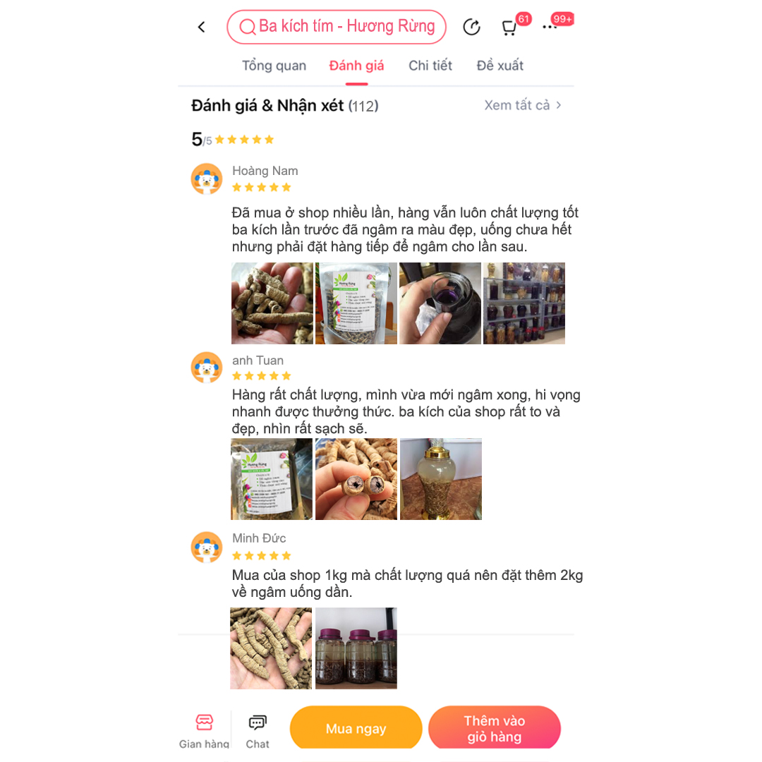 Ba kích tím 100g sấy khô, loại to thượng hạng, đã rút lõi