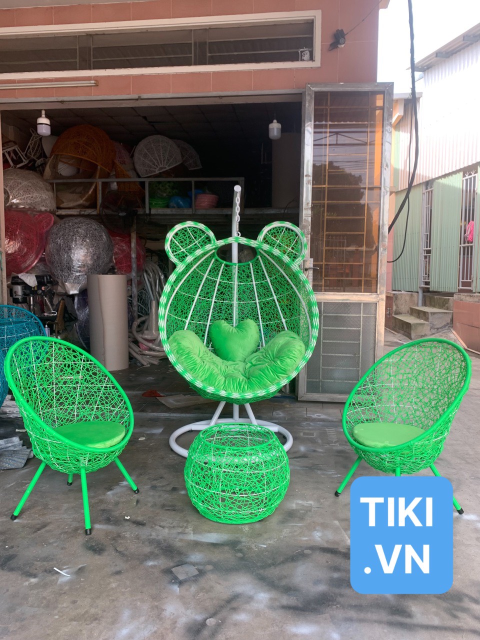 Bộ xích đu Tai Gấu Tundo xích đu, 2 ghế và bàn kèm nệm