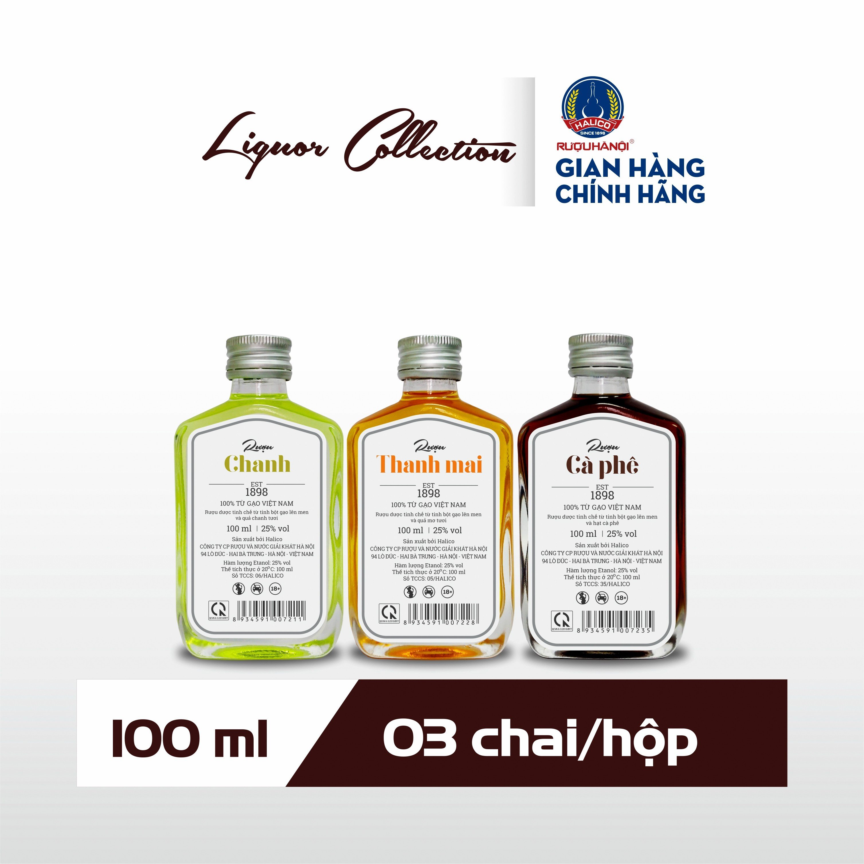 Rượu Trái cây Liquor collection  HALICO nồng độ 25% chai 100ml  kèm hộp