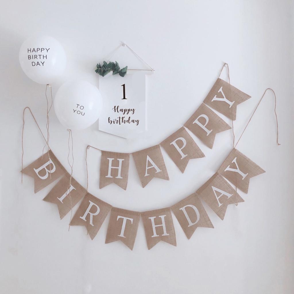 Banner bảng treo Happy Birthday trang trí sinh nhật, trang trí thôi nôi kiểu vintage Hàn Quốc