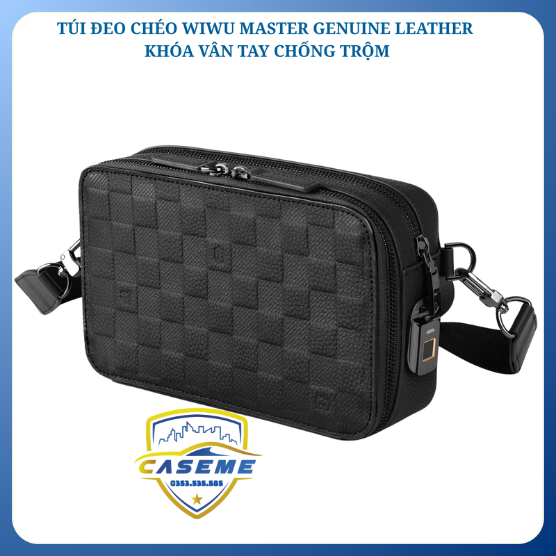 Túi đeo chéo nam WI WU Master da thật khóa vân tay thông minh - Hàng Chính Hãng