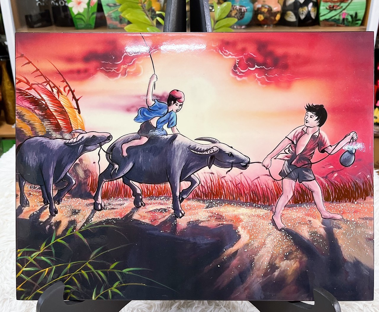 Tranh sơn mài - ĐỒNG QUÊ VIỆT NAM -Hàng xuất khẩu size 30x40 cm