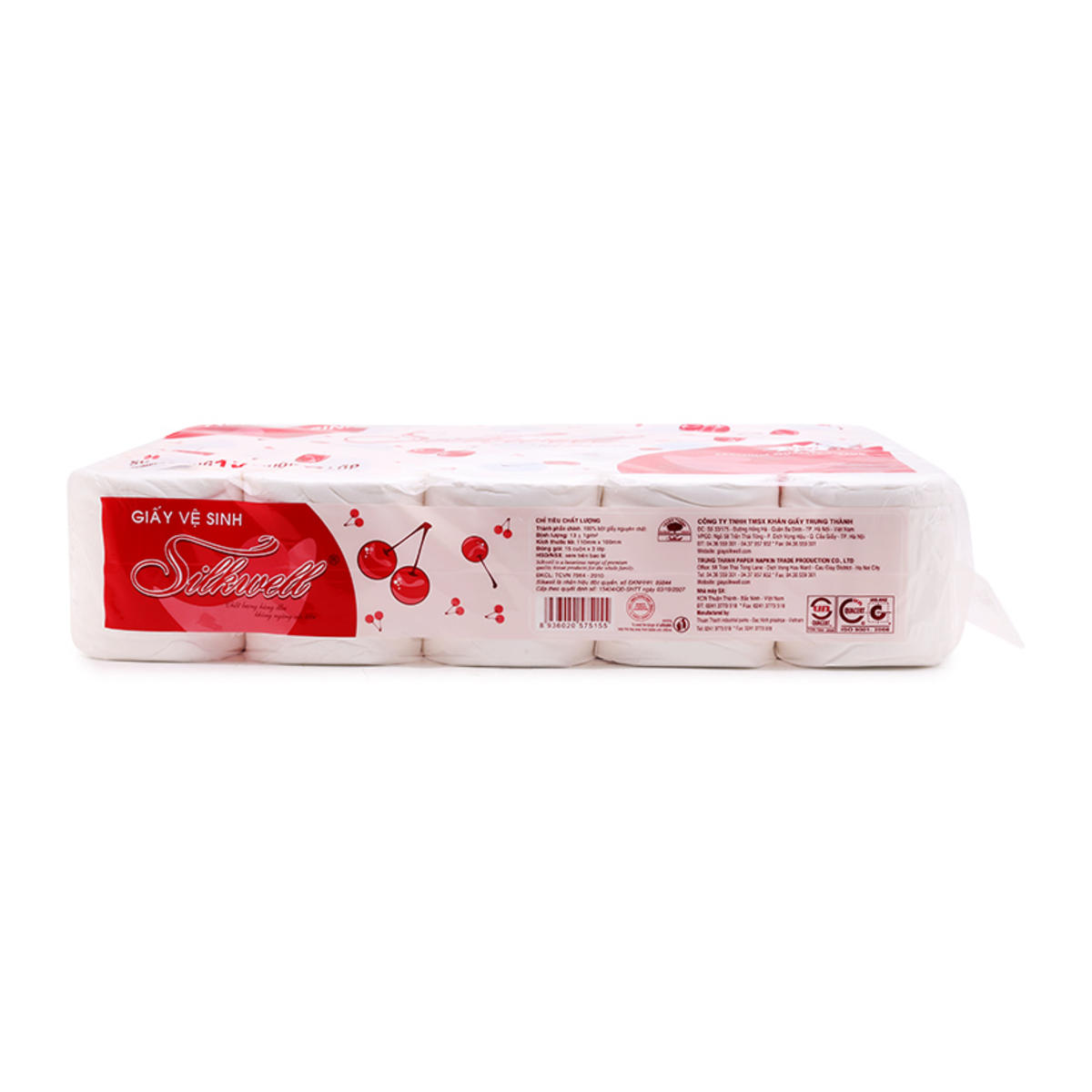 Giấy vệ sinh Silkwell Cherry 15 cuộn 3 lớp có lõi cao cấp, giấy vệ sinh siêu mềm mịn không tẩy trắng hàng chính hãng