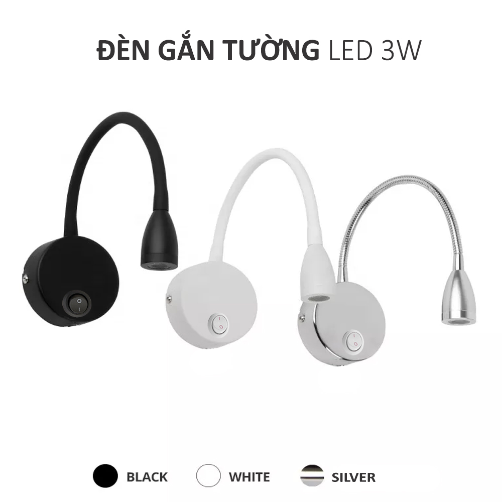 Đèn đọc sách đầu giường, Đèn rọi trang trí gắn trường LED 3W - 220V