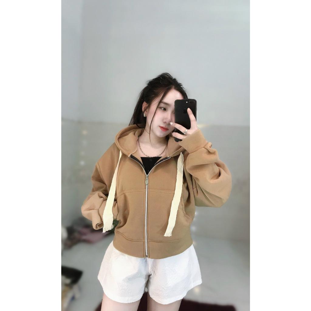 Áo khoác nữ nỉ form dài và fom lửng zip tay bồng vải nỉ ngoại có mũ nón 2 lớp form rộng hàng bao chất siêu hot-A2057 - Be Form dài