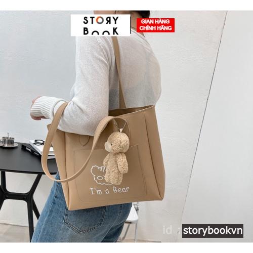 Túi tote da, túi xách nữ đeo chéo thời trang công sở đi học đi chơi tặng kèm gấu xinh STORYBOOK