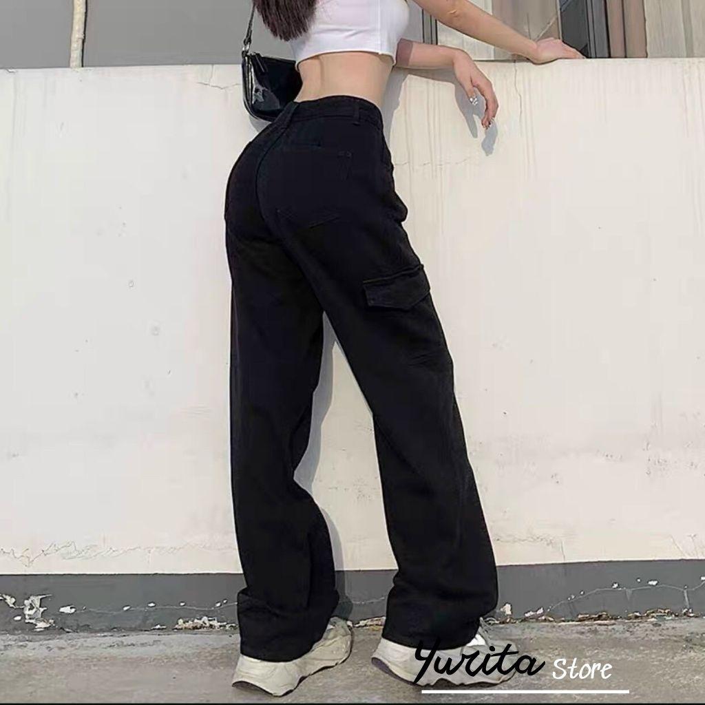Quần Jean Túi Hộp Ống Rộng 2 Túi Yurita Quần Jeans Ống Đứng Dáng Suông Nữ Cạp Cao Quần Kaki Lưng Cao