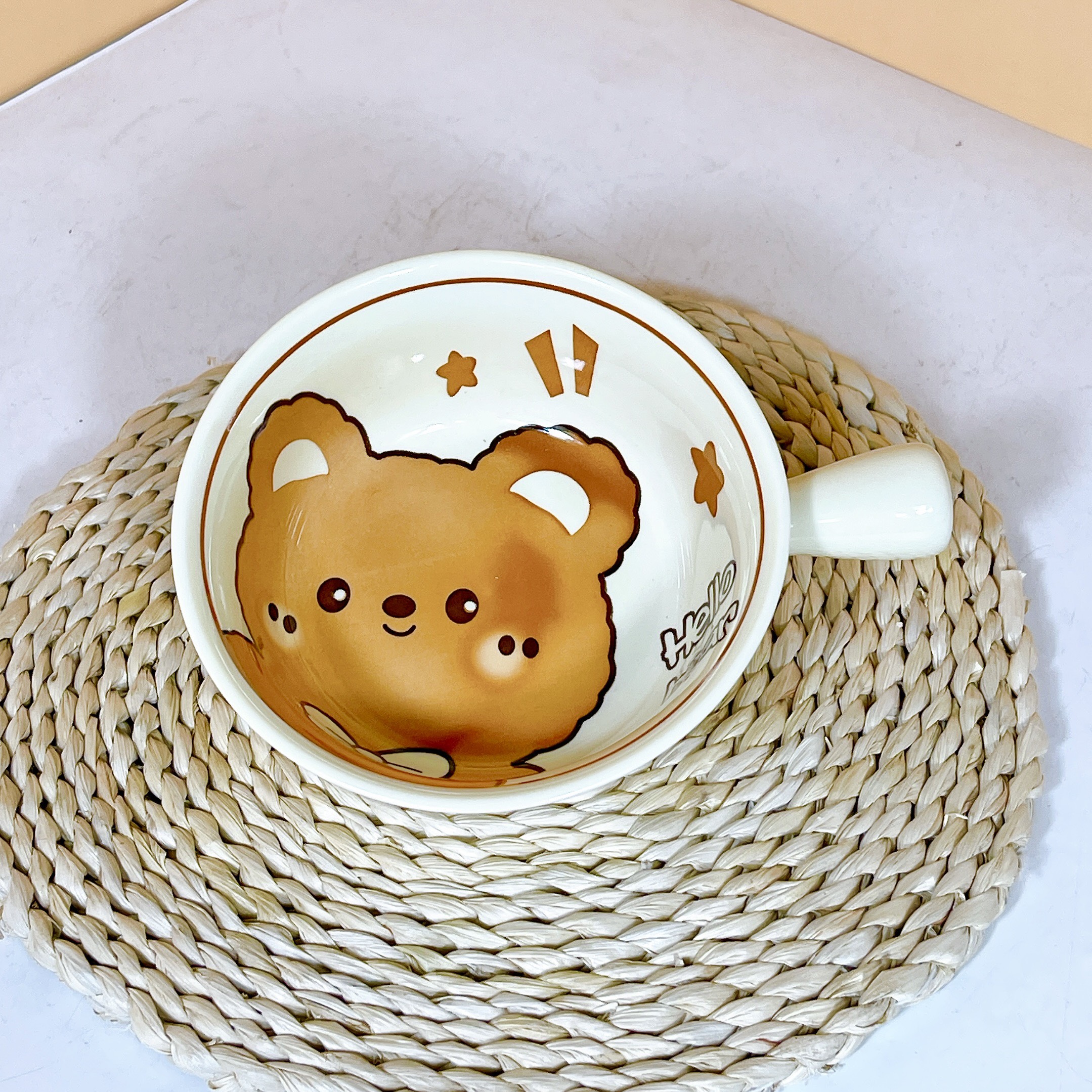 Bộ Bát Đĩa Gốm Sứ Cao Cấp Gosu Hình Gấu Cam Trắng Đáng Yêu