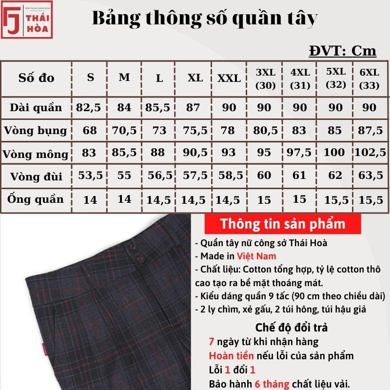 Quần tây nữ caro Thái Hoà công sở 9 tấc lưng cao đi học đẹp 2C813