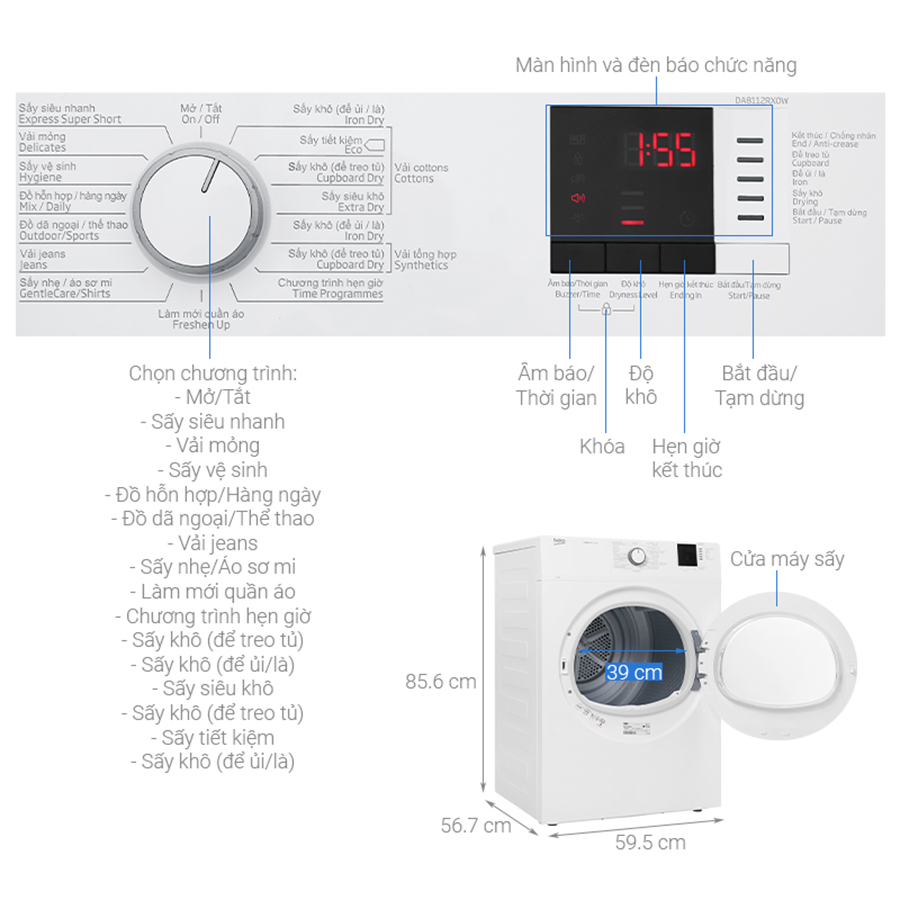 Máy sấy Beko 8 Kg DA8112RX0W - Chỉ giao HCM