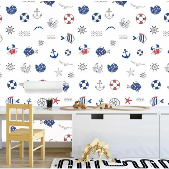 Combo 10 mét giấy dán tường, decal dán tường trang trí nhà cửa CUA VÀ CÁ TRẮNG khổ 45cm