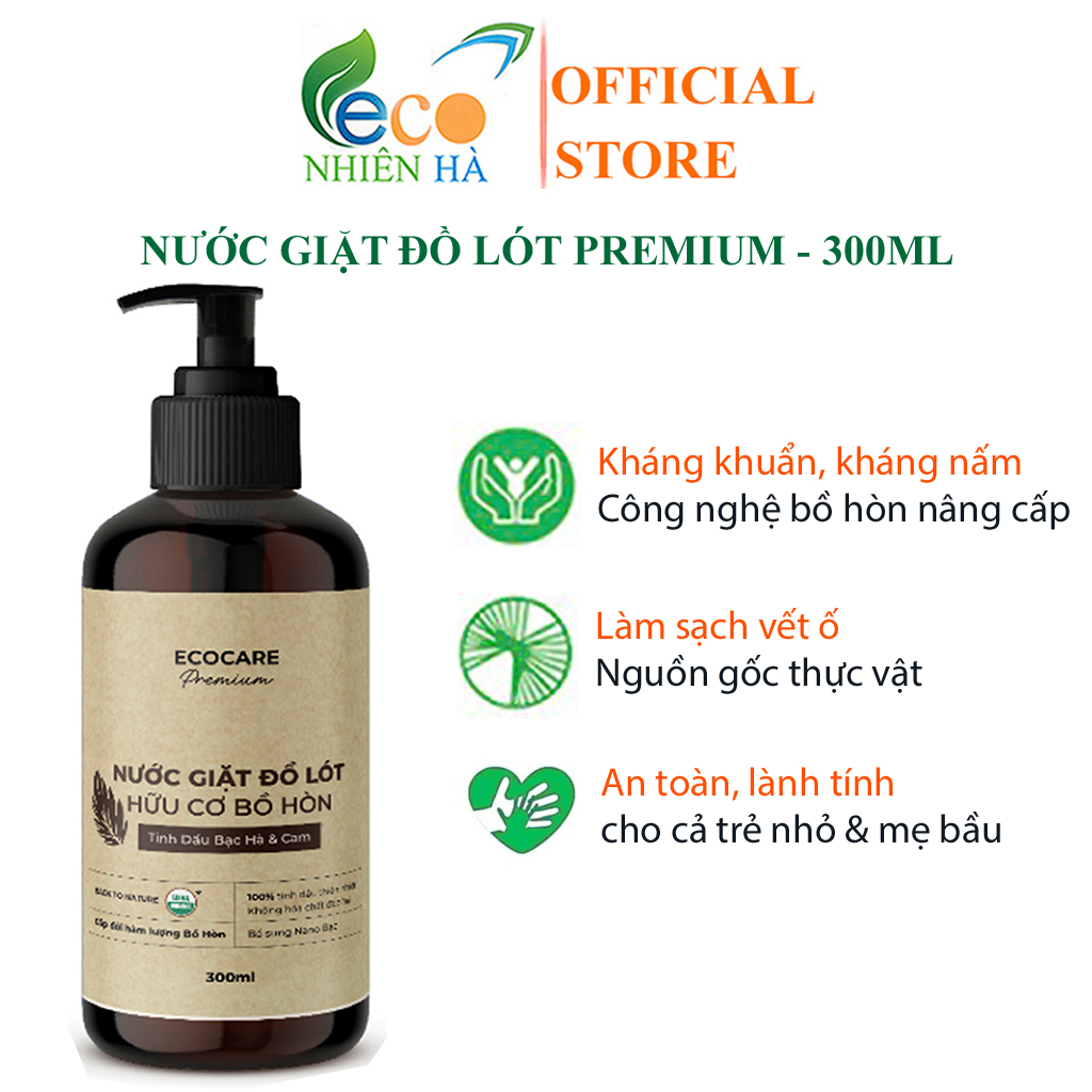 Nước giặt đồ lót ECOCARE PREMIUM 300ml tinh dầu bạc hà cam, tẩy ố khử khuẩn an toàn mẹ bầu