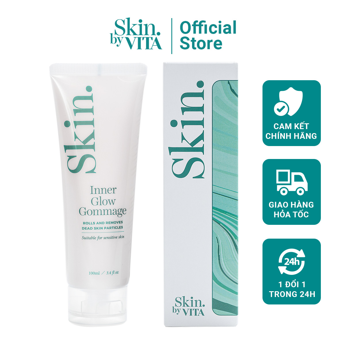 Bộ 02 sản phẩm Tẩy tế bào chết và Sữa rửa mặt làm sạch da chuyên sâu Skin by VITA dành cho mọi loại da