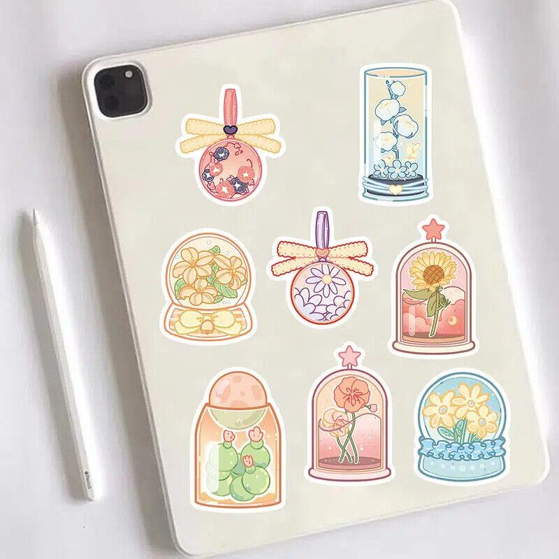 Sticker hoa thủy tinh pastel anime trang trí mũ bảo hiểm, guitar, ukulele, điện thoại, sổ tay, laptop - mẫu S5